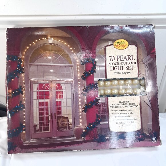Holiday Highlights 70 Pearl Light Set Christmas string Lights white 1992 Vintage - Picture 1 of 6